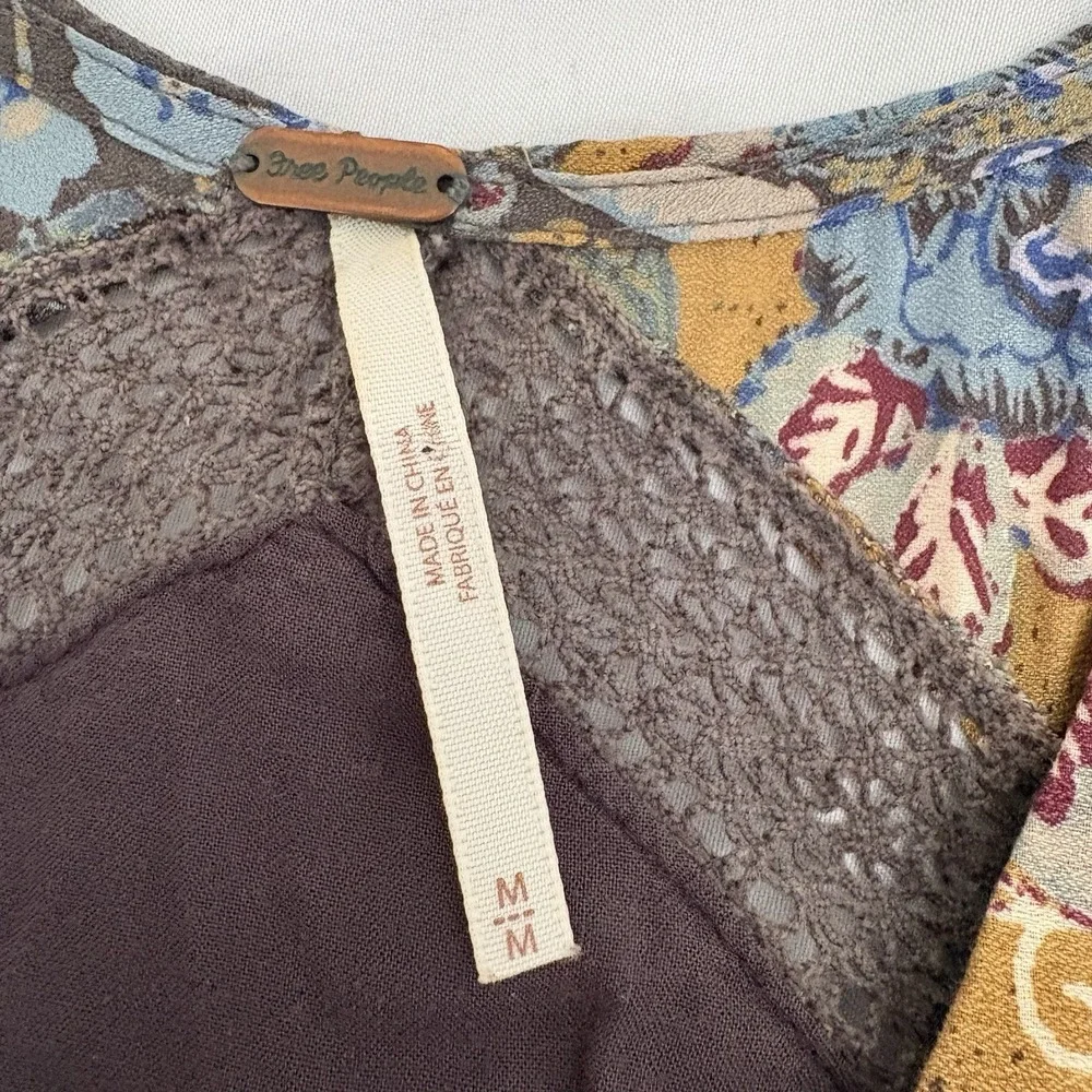 Free People Rain or Shine Tie Up‎ Tunic Dress Womens Gray Paisley Floral Medium